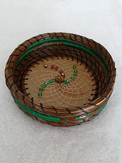 4" pine needle basket & beaded flower-S&S Handcrafted Art & Gifts